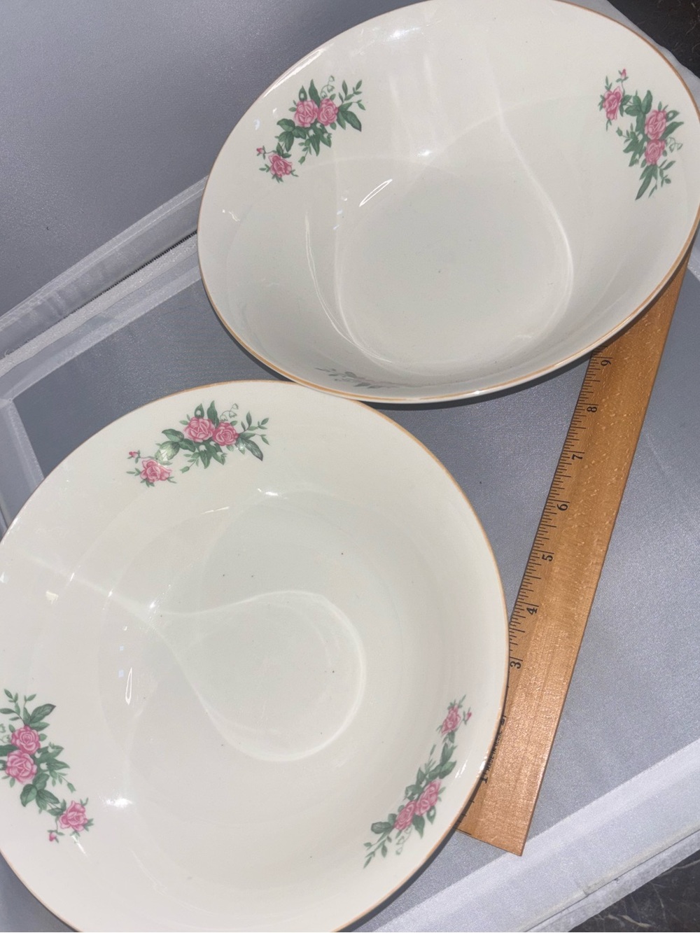 Vintage Floral Porcelain Serving Bowls - White with Pink Rose Accents